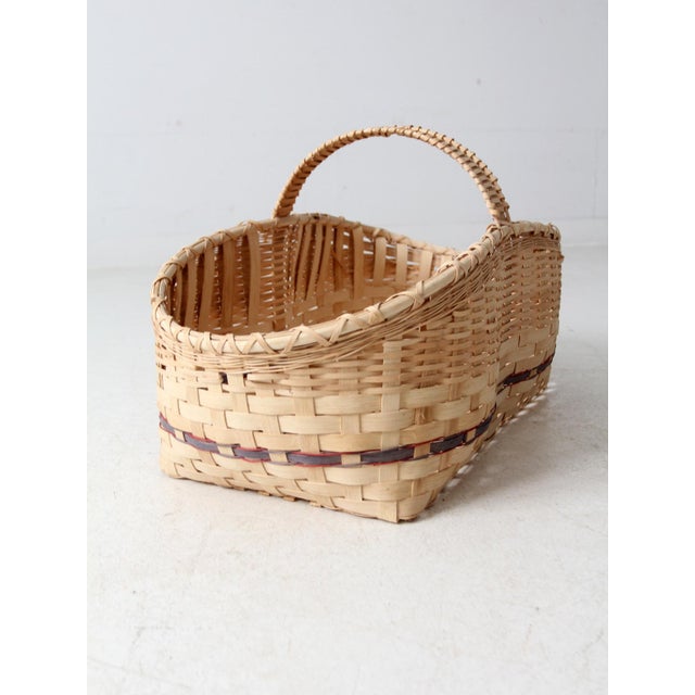 Brown Vintage Large Splint Weave Basket For Sale - Image 8 of 12