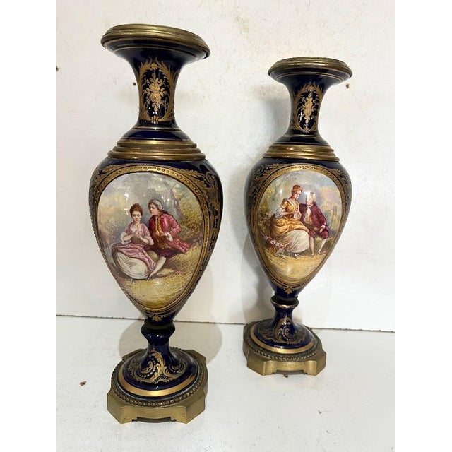 Ceramic Louis XVI Style Fine Earthenware Vases, Set of 2 For Sale - Image 7 of 18