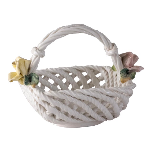 Vintage Italian Woven Porcelain Basket For Sale