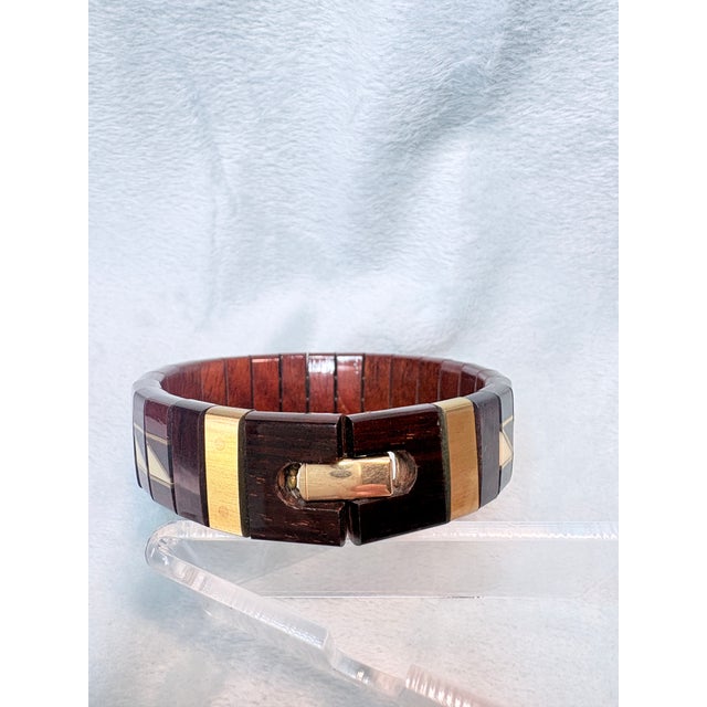 1980s Signed Adair Rosewood Choker & Bracelet Set – Ebony & Maple Inlay, Brass Accents, 2 Pieces For Sale - Image 10 of 10