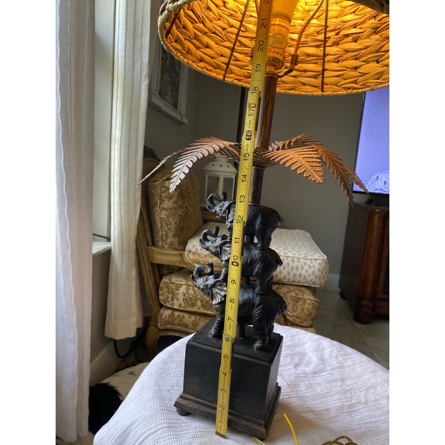Vintage British Colonial Stacked Elephant Palm Tree Table Lamp For Sale - Image 9 of 12