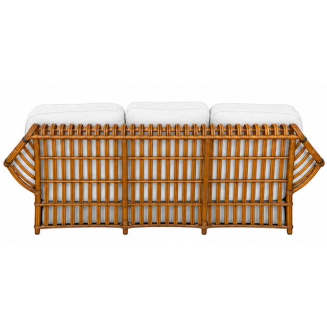 Brown 1980s Stick Reed Rattan Sofa & Chair Living Room Set W/ Overstuffed Cushions For Sale - Image 8 of 12