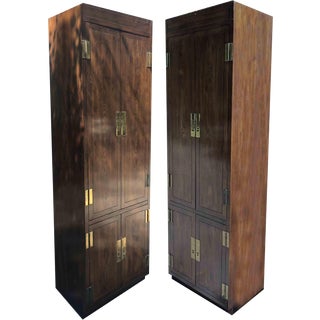 1970s Danish Modern Henredon Campaign Armoires - a Pair For Sale