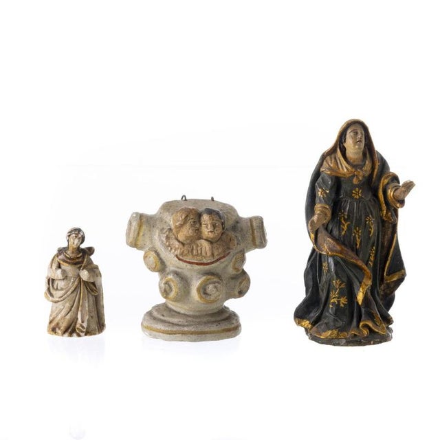 Statues of Our Lady & Pedestal, 19th Century, Set of 3 For Sale - Image 6 of 6