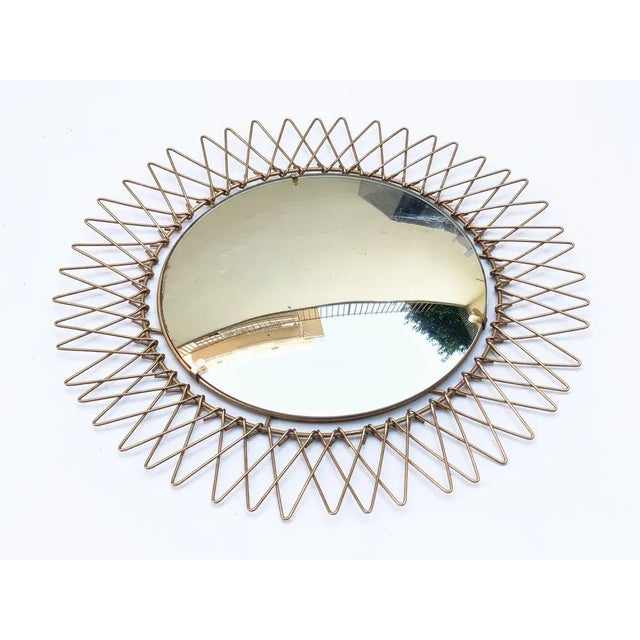 Mid-Century Modern Mid-Century French Brass Sunburst Wall Mirror, 1970s For Sale - Image 3 of 11