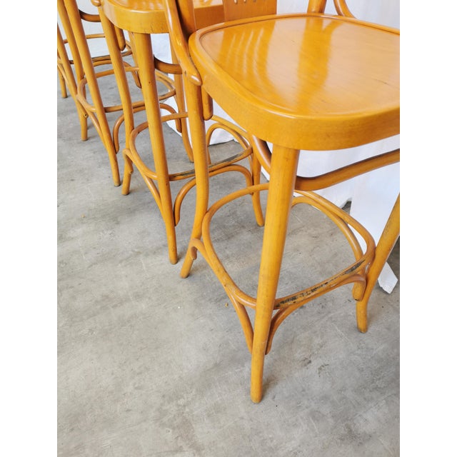 Vintage Bentwood High Pub Stools with Armrests, 1970s, Set of 4 For Sale - Image 18 of 18