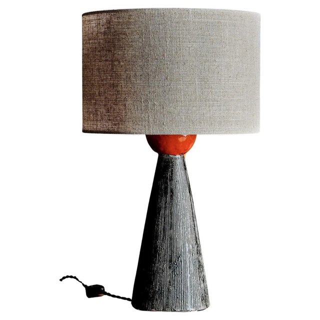 Charcoal Glazed Ceramic Table Lamp attributed to Bitossi, Italy, 1960s For Sale - Image 9 of 9
