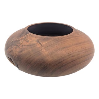 Hand Turned and Lathed Walnut Wood Bowl For Sale