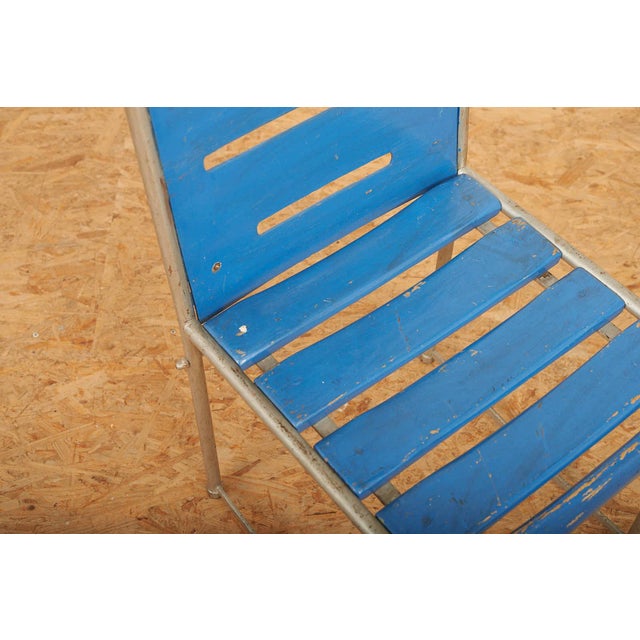 Blue Vintage Garden Chair in Steel, Plywood, and Wood Slats For Sale - Image 8 of 13