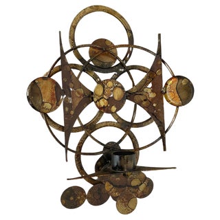 Brutalist Wall Sculpture with Candleholder from Henrik Horst, Denmark, 1970s For Sale