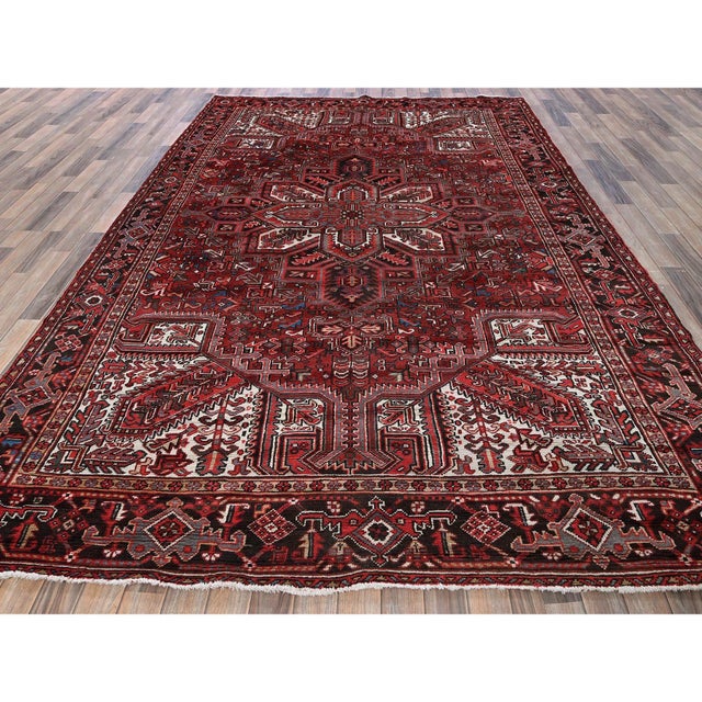 Persian 1960s 7'7" X 10'9" Red Vintage Persian Heriz With Medallion Design Hand Knotted Wool Rug For Sale - Image 3 of 12