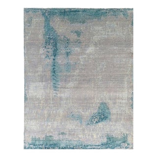 9x12 Stylish Sumptuous Aqua Abstract Modern Hand Knotted Wool Carpet Rug For Sale