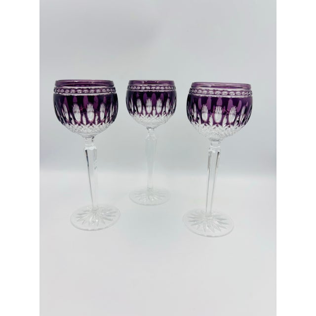 Glass Waterford Crystal Gorgeous Clarendon Amethyst Purple Wine Goblets - Set of 3 For Sale - Image 7 of 12