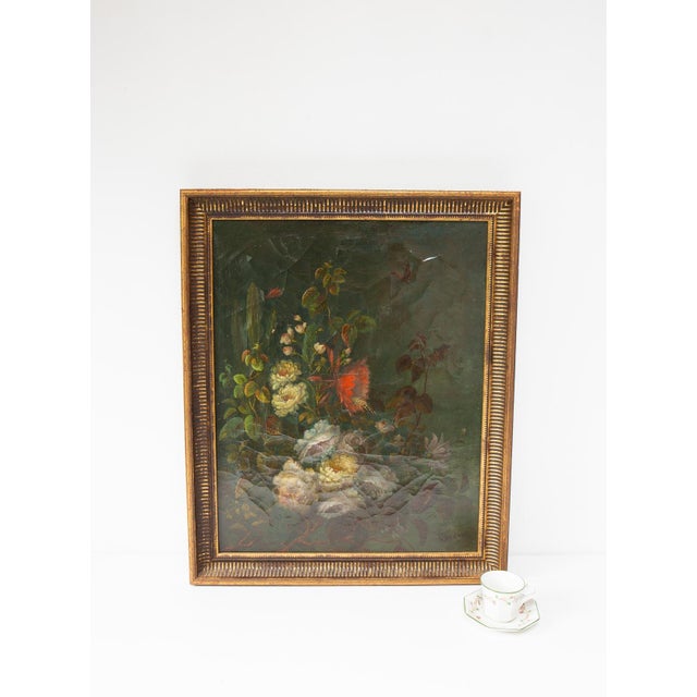 Gustave Marx, Still Life with Flower Bouquet on Dark Background, Oil on Canvas, Framed For Sale - Image 7 of 7