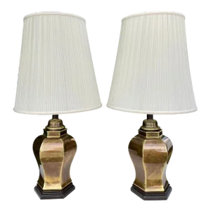 Late 20th Century Hollywood Regency Brass Urn Table Lamps - a Pair