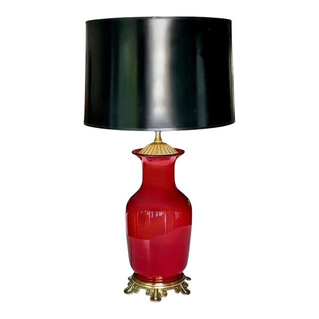 1960s Single Chinese Sang De Boeuf Flambé Oxblood Porcelain Table Lamp For Sale