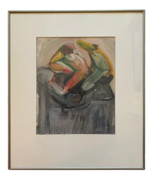 1980s Figurative Abstract Painting on Paper by Michael Hossner, Framed