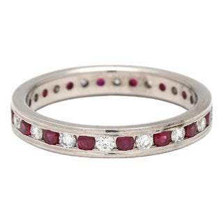 0.75ctw Diamond and Ruby Eternity Band Ring, 14k White Gold, Ring Size 6 For Sale