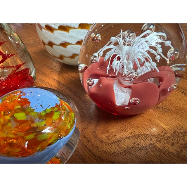 1970s Collection of Orange and Red Glass Paperweights- Set of 4 For Sale - Image 11 of 12
