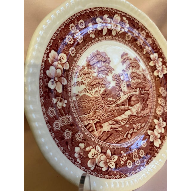 Final Markdown. Rare Find; Spode “Pink Tower” Design English Transferware Side Plates. Set of 3 For Sale In Providence - Image 6 of 10