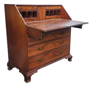 Antique 19th Century Inlaid Mahogany Chippendale Style Slant Top Desk, 1880