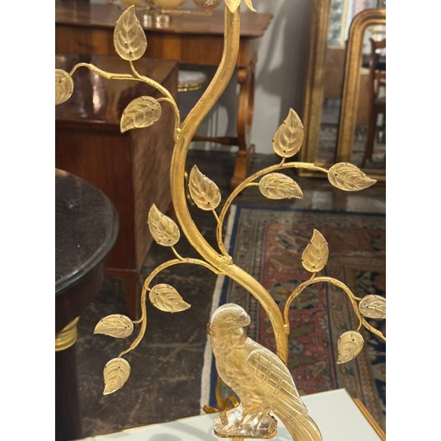 Mid 20th Century Pair of Vintage French Maison Bagues Style Glass Bird Lamps For Sale - Image 5 of 7