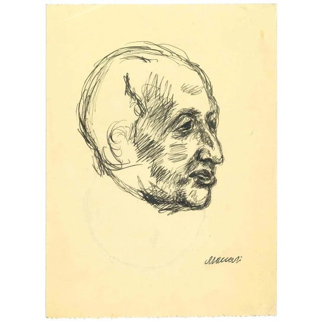 The Profile is an Original Drawing in pen on creamy-colored paper realized by Mino Maccari in the mid-20th century. Hand-...