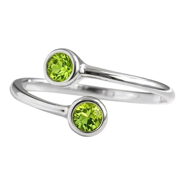 Natural Peridot Double Gemstone Ring, Dainty Minimalist Stacking August Birthstone Ring Us 7 For Sale