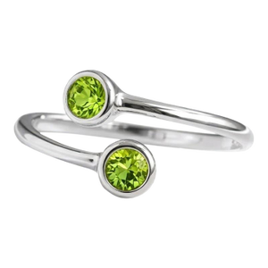 Natural Peridot Double Gemstone Ring, Dainty Minimalist Stacking August Birthstone Ring Us 7