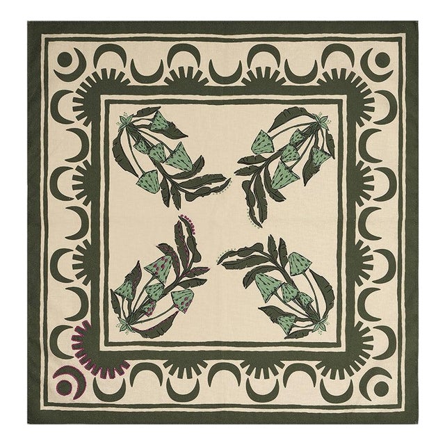 Johanna Ortiz Forest Green/Ecru The Secret Life Of Funghi Cloth Napkin, Set of 4 For Sale