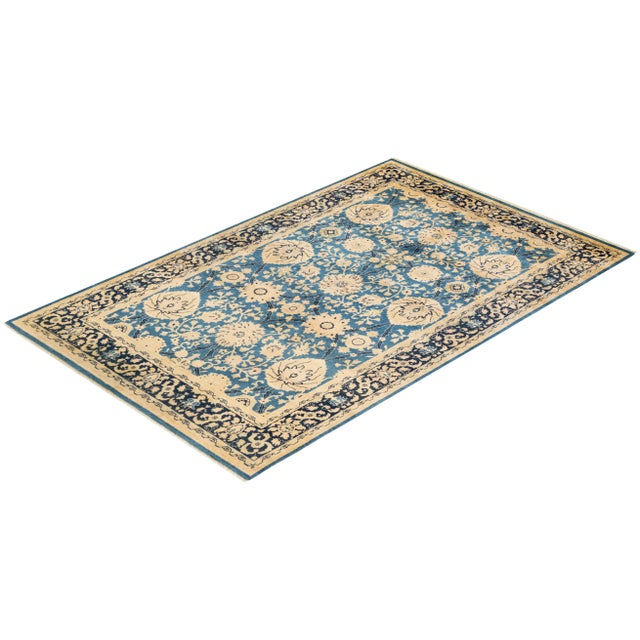Blue Eclectic Hand-Knotted Area Rug - Light Blue, 5' 0" x 7' 10" For Sale - Image 8 of 8