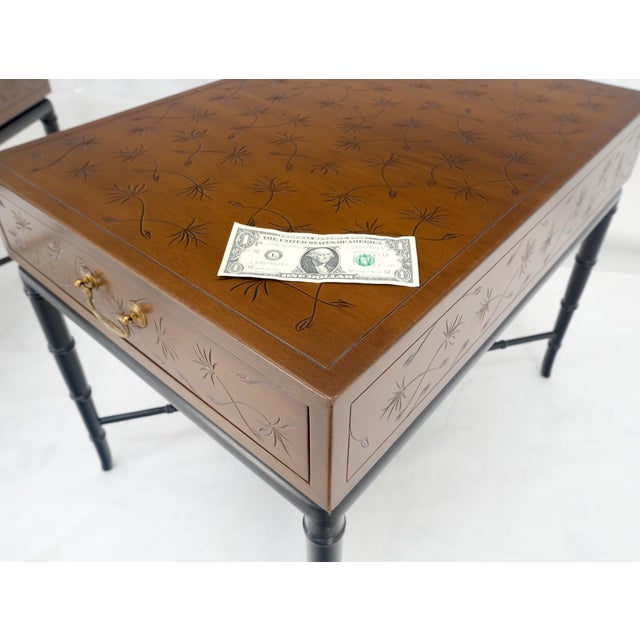 Mid-Century Modern Pair of Kittinger Faux Bamboo Tapered Horn Shape Legs One Drawer End Tables MINT For Sale - Image 3 of 18