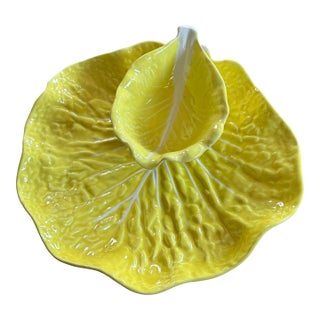 Vintage Secla Citron Yellow Cabbage Lettuce Crudités Platter Tray & Bowl 1950s For Sale