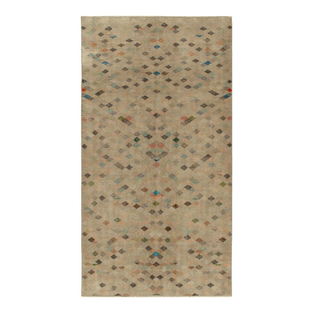1960s Vintage Turkish Rug in Beige-Brown, Black With Colorful Square Patterns For Sale