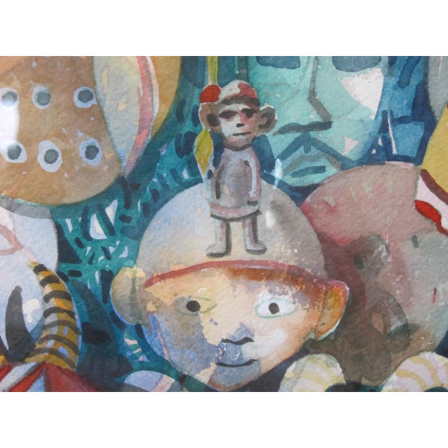 Late 20th Century Linda Morgan Colorful Abstract Contemporary Watercolor Painting Masks For Sale - Image 5 of 9