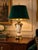 Hollywood Regency Vintage Hollywood Regency Ivory Ceramic and Gold Urn Lamp With Emerald Velvet Shade For Sale - Image 3 of 4