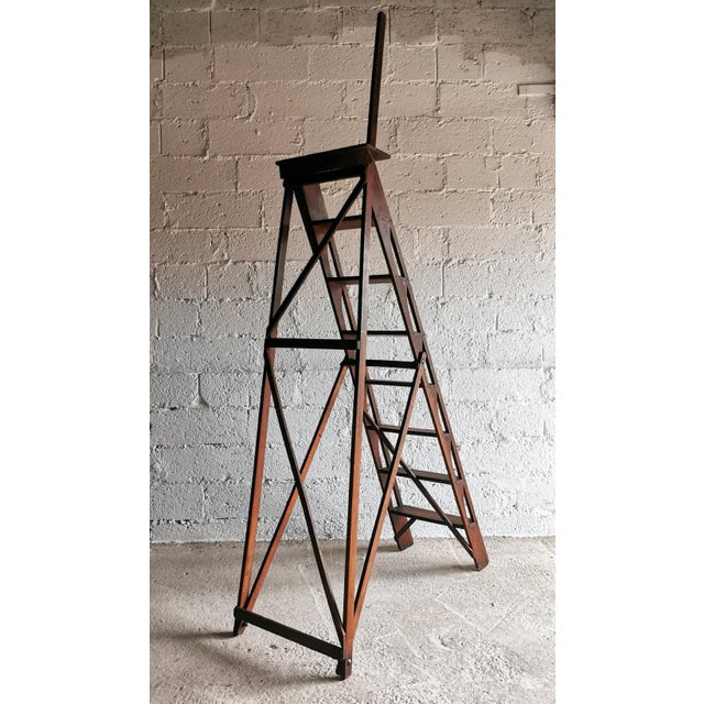 Industrial Antique Foldable Library Ladder, Belgium, 1920s For Sale - Image 3 of 10