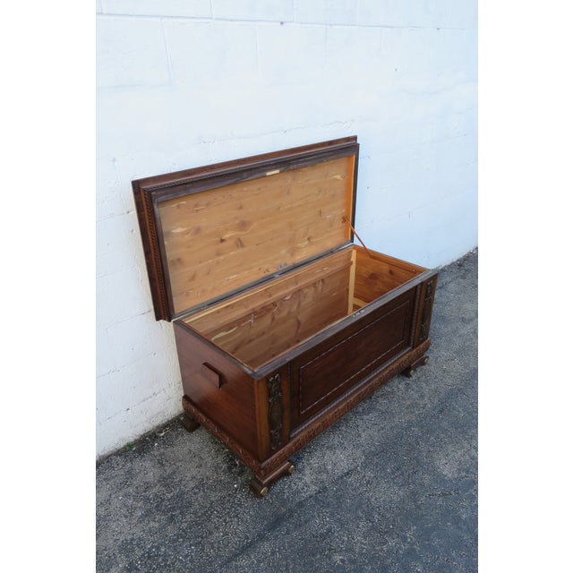 Large Carved Bench Cedar Chest Blanket Trunk 5803 For Sale - Image 4 of 12