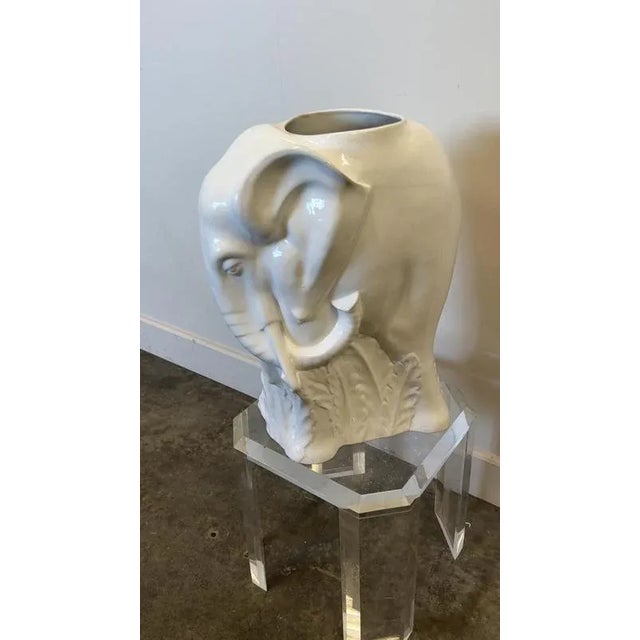 Vintage White Ceramic Elephant Umbrella Stand, 1970s For Sale - Image 11 of 12