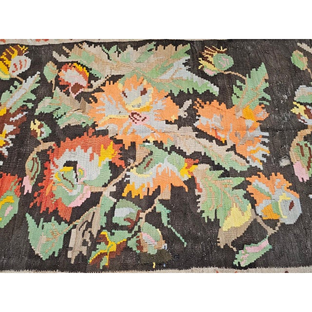 Vintage Caucasian Karabagh Kilim Runner, Handwoven Wool, Allover Floral Pattern, Brown & Tan, 5x11 For Sale - Image 15 of 16