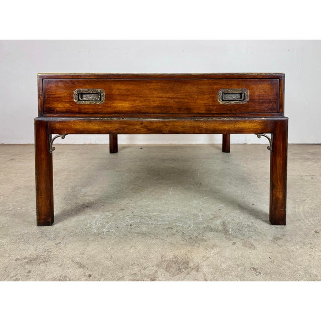 Wood Vintage Theodore Alexander Campaign Style Mahogany & Brass Coffee Table For Sale - Image 7 of 12