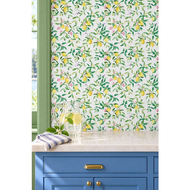 Not Yet Made - Made To Order Limoncello Floral & Lemon Grasscloth Wallpaper by House Party | White Blossom | 6 Yards For Sale - Image 5 of 10