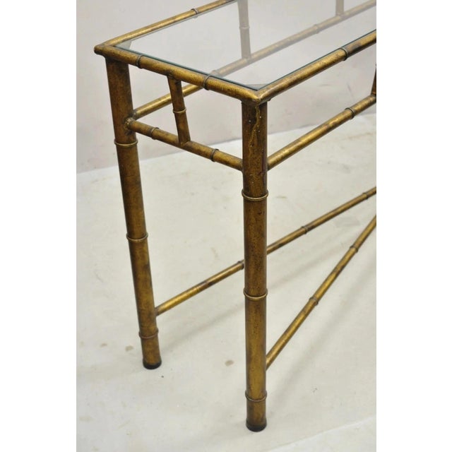 Vintage Italian Hollywood Regency Faux Bamboo Gold Gilt 72" Console Hall Table For Sale - Image 4 of 11