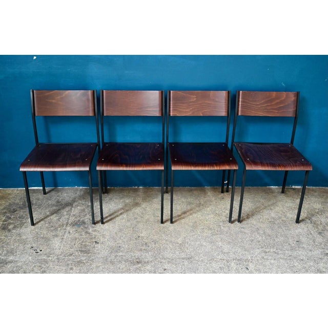 Modernist Minimalist Stackable Tubular Chairs with Wooden Legs from Hiller, 1970s, Set of 4 For Sale - Image 4 of 18