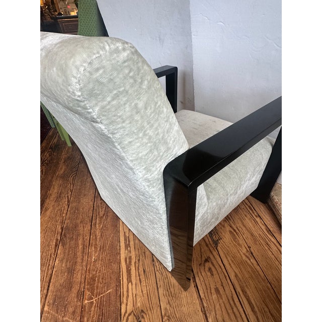Ebonized Wood and Gray Velvet Upholstered Club Chairs -a Pair For Sale In Philadelphia - Image 6 of 8