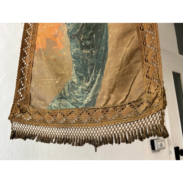 Orange 19th Century Italian Religious Banner Mary Jesus Oliograph With Tassels For Sale - Image 8 of 9