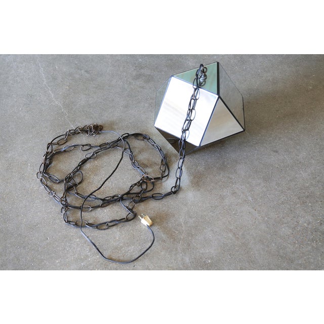 Vintage 1960s Mid-Century Modern Custom Hexagon Mirror Lamp Swag Retro For Sale - Image 6 of 7