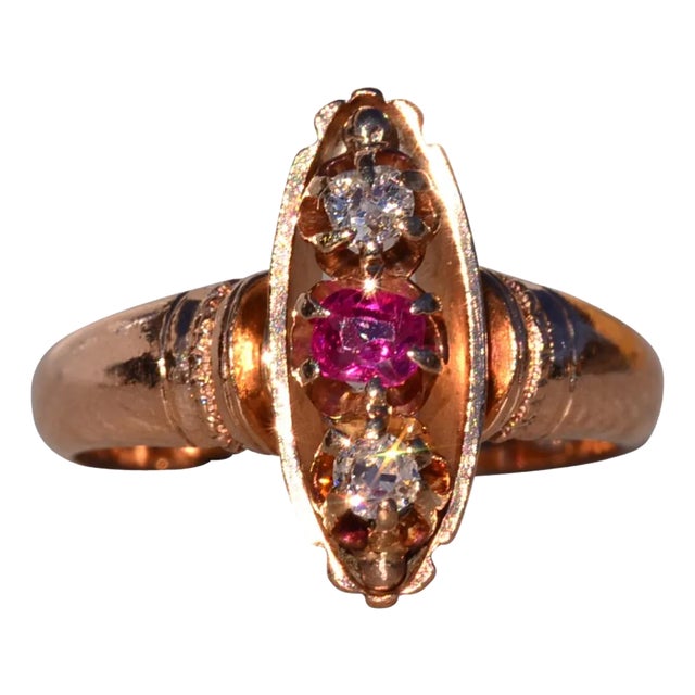 The Padua: Antique Natural Ruby and Diamond Ring in Rose Gold For Sale