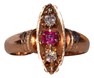 The Padua: Antique Natural Ruby and Diamond Ring in Rose Gold