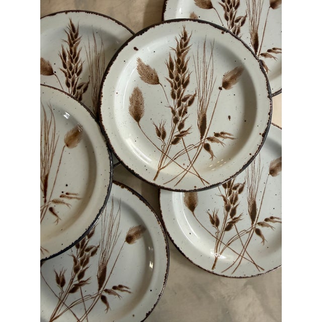 Coffee 1980s Midwinter Stonehenge Wild Oats 7 Inch Salad Plates England - Set of Six (6) For Sale - Image 8 of 10